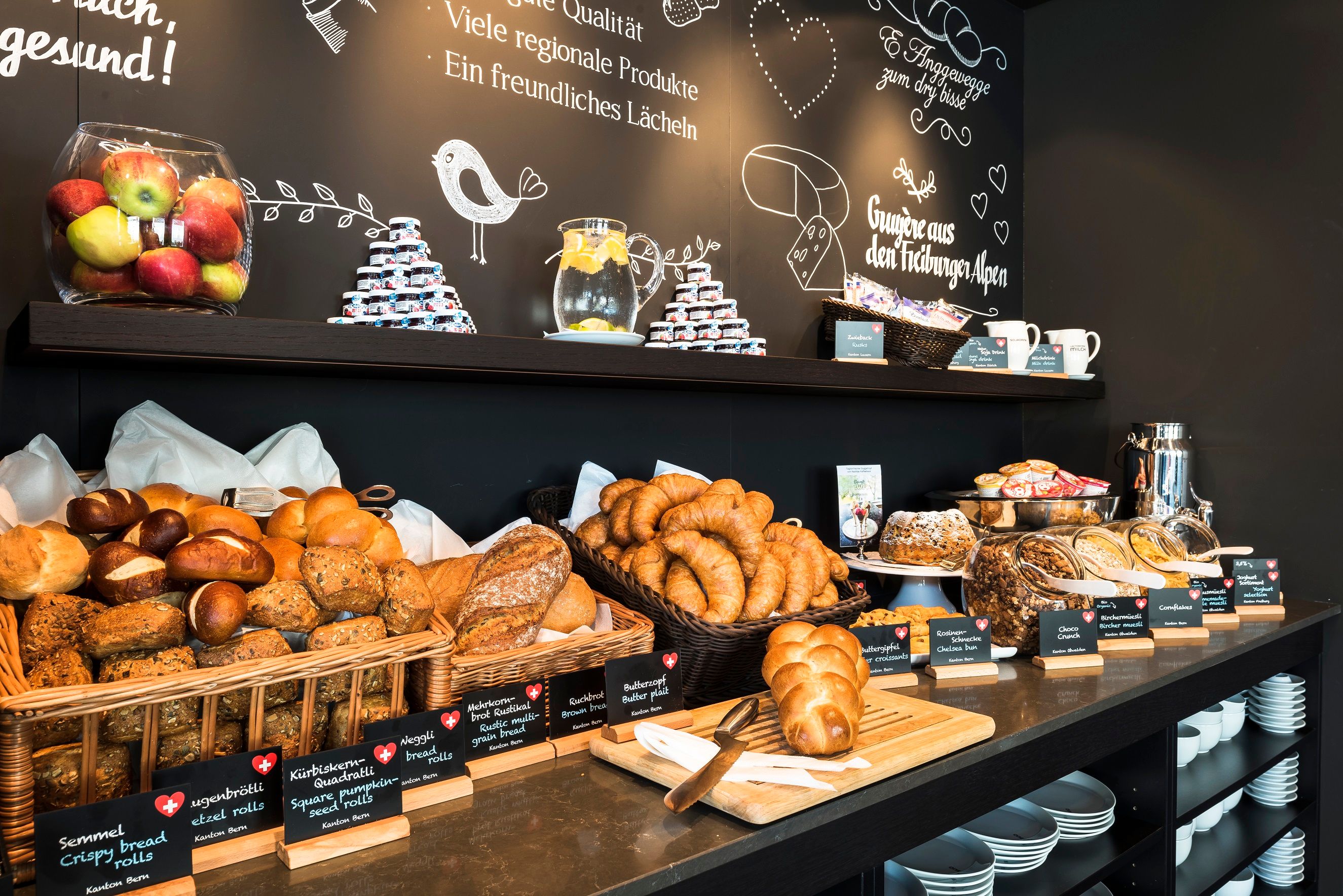 hotel Basel Motel One breakfast buffet with a wide selection of baked goods