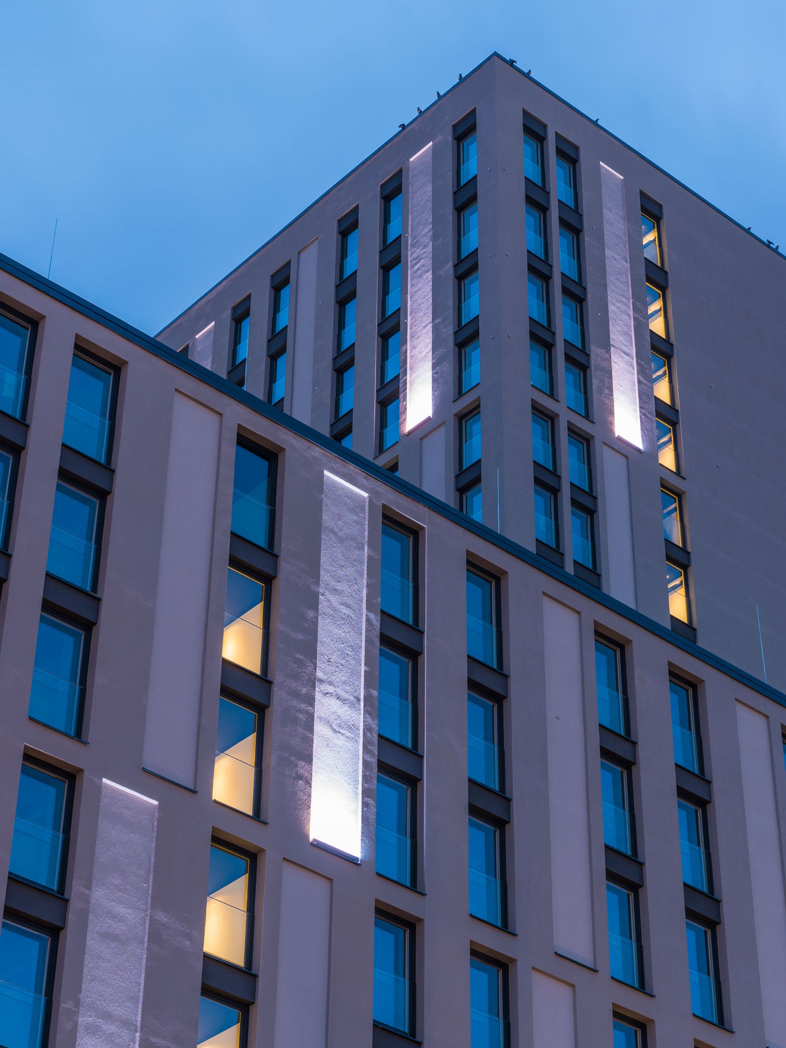 hotel Berlin Alexanderplatz Motel One facade and television tower in the background
