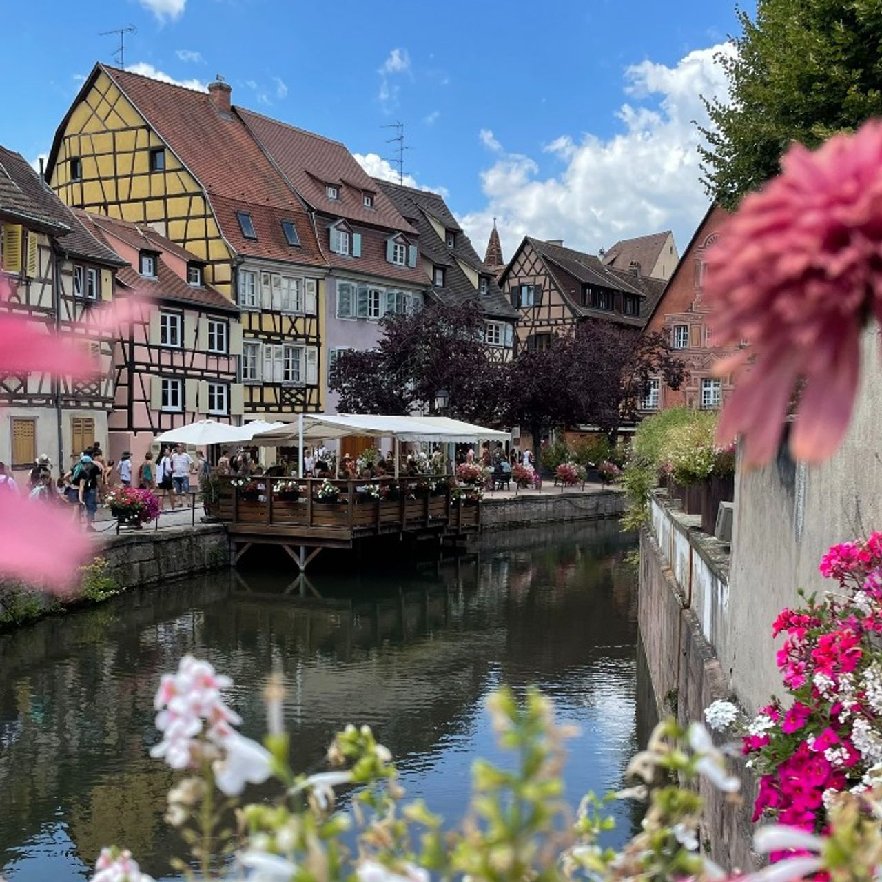 Hotel Freiburg Motel One Ausflugsziel Colmar mit Fluss und Fachwerkhäusern
