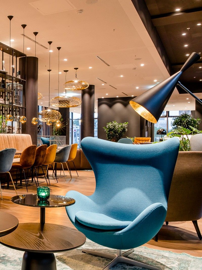 hotel Cologne Messe Motel One lounge with close-up on egg chair