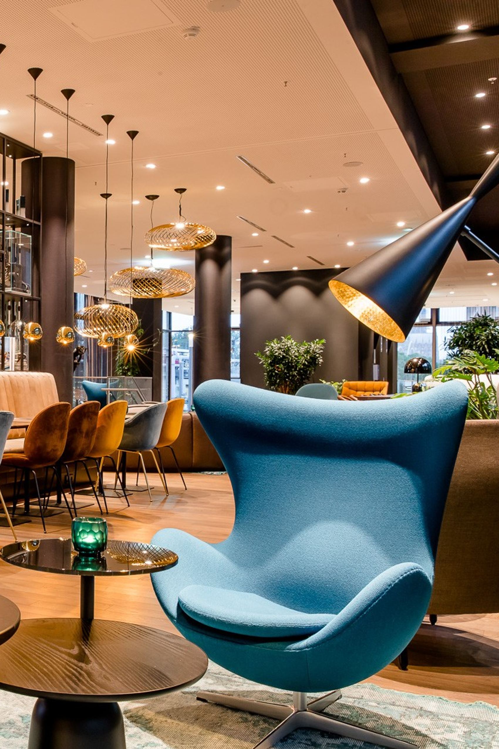 hotel Cologne Messe Motel One lounge with close-up on egg chair
