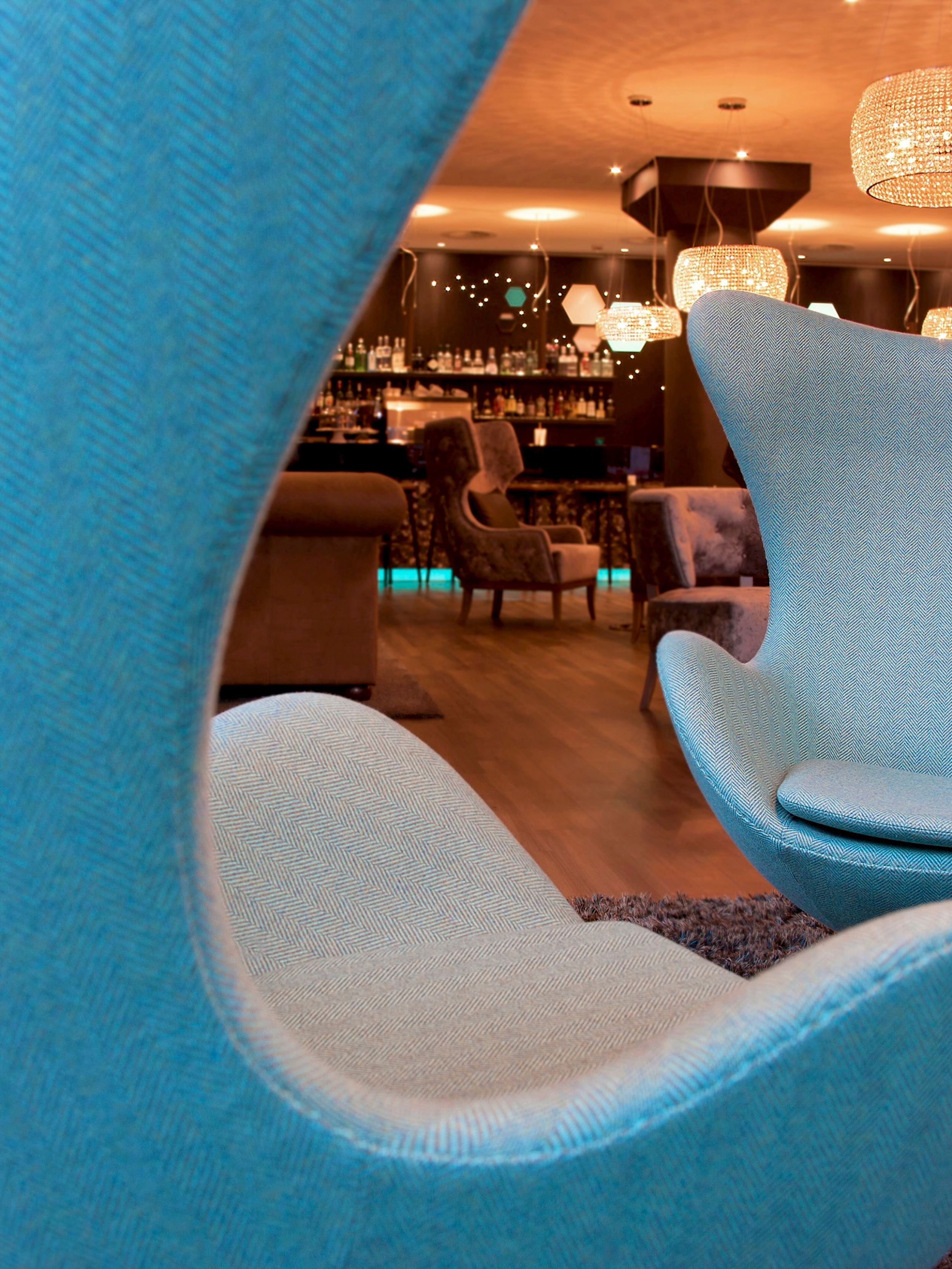 hotel London Tower Hill Motel One lounge with two egg chairs in the foreground