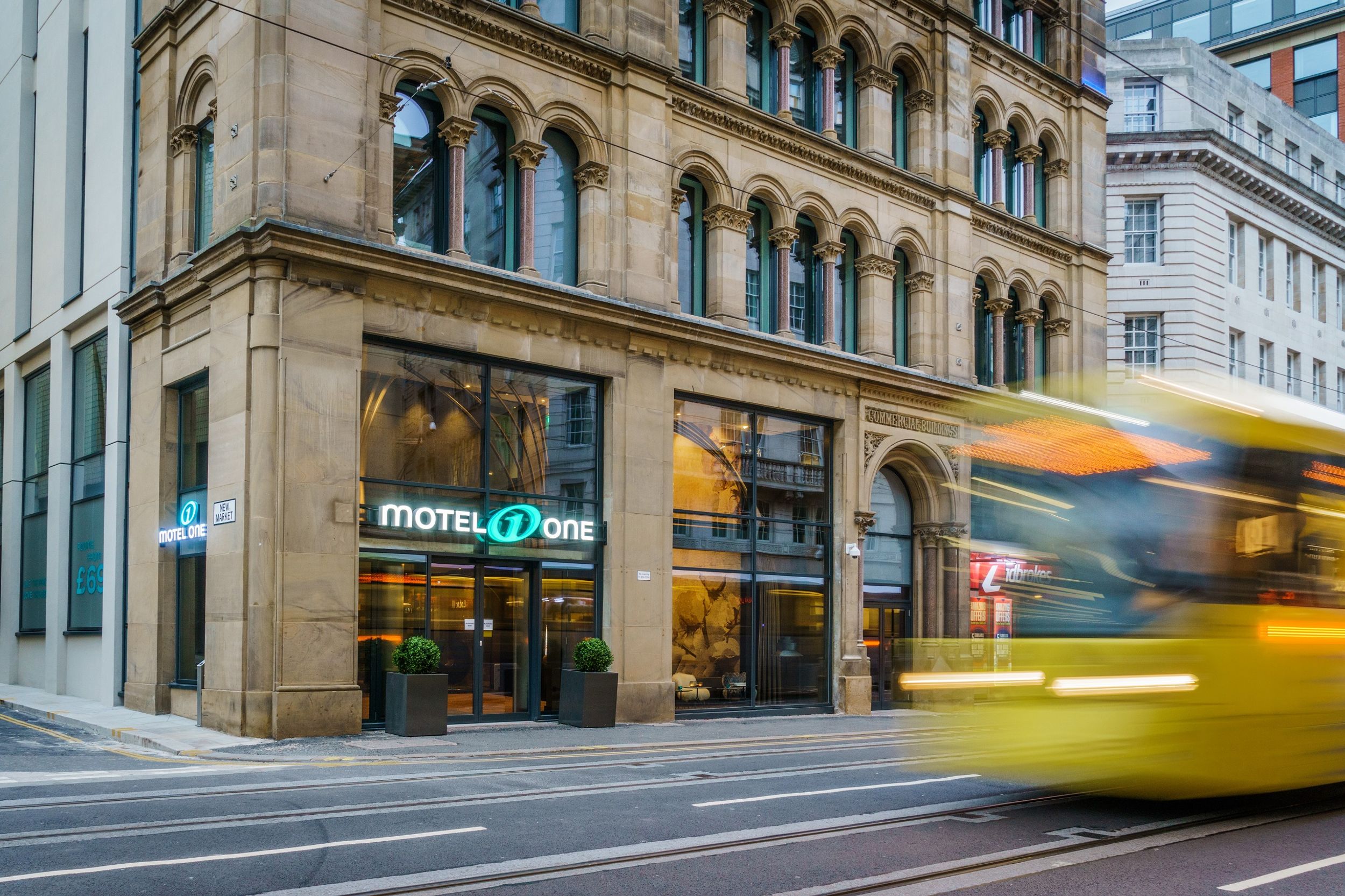 designhotel Manchester Royal Exchange Motel One entrance from outside with logo