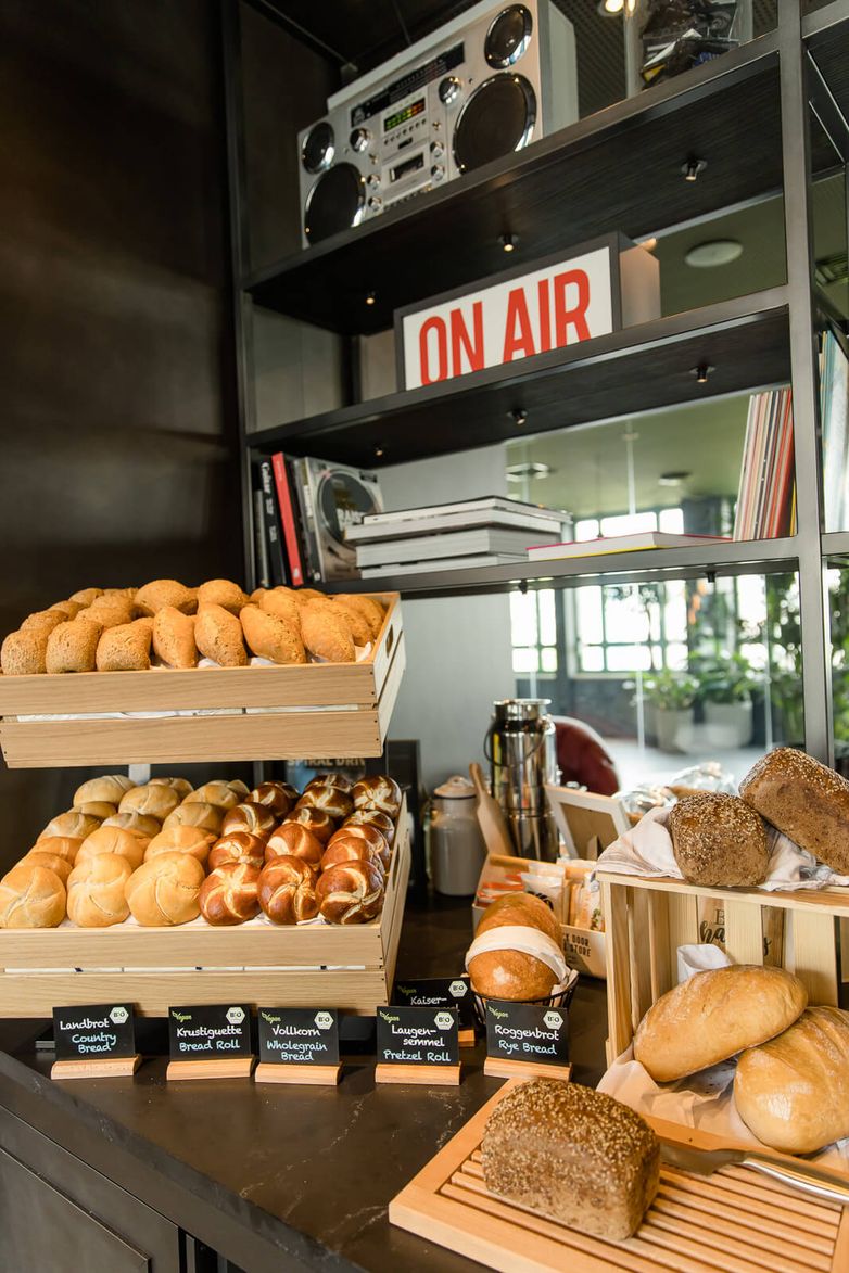designhotel Mannheim Motel One breakfast buffet with baked goods