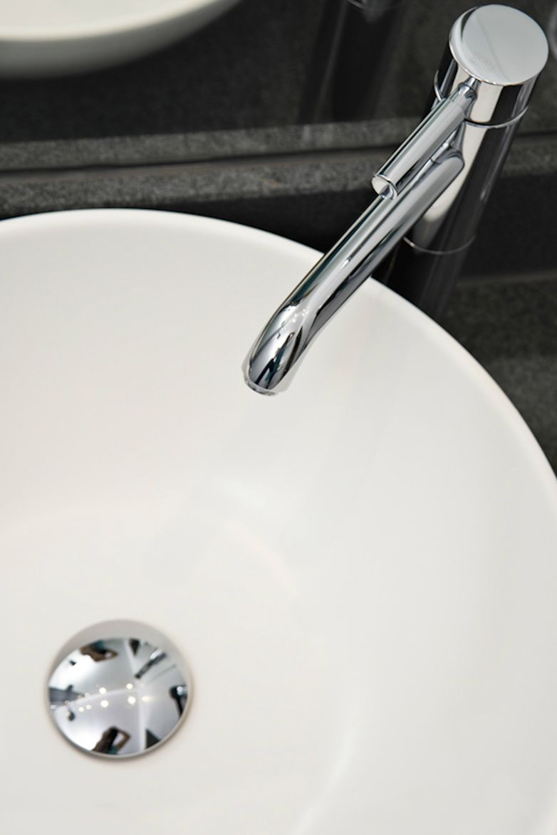 designhotel Munich Trade Fair Motel One bathroom view from above of washbasin