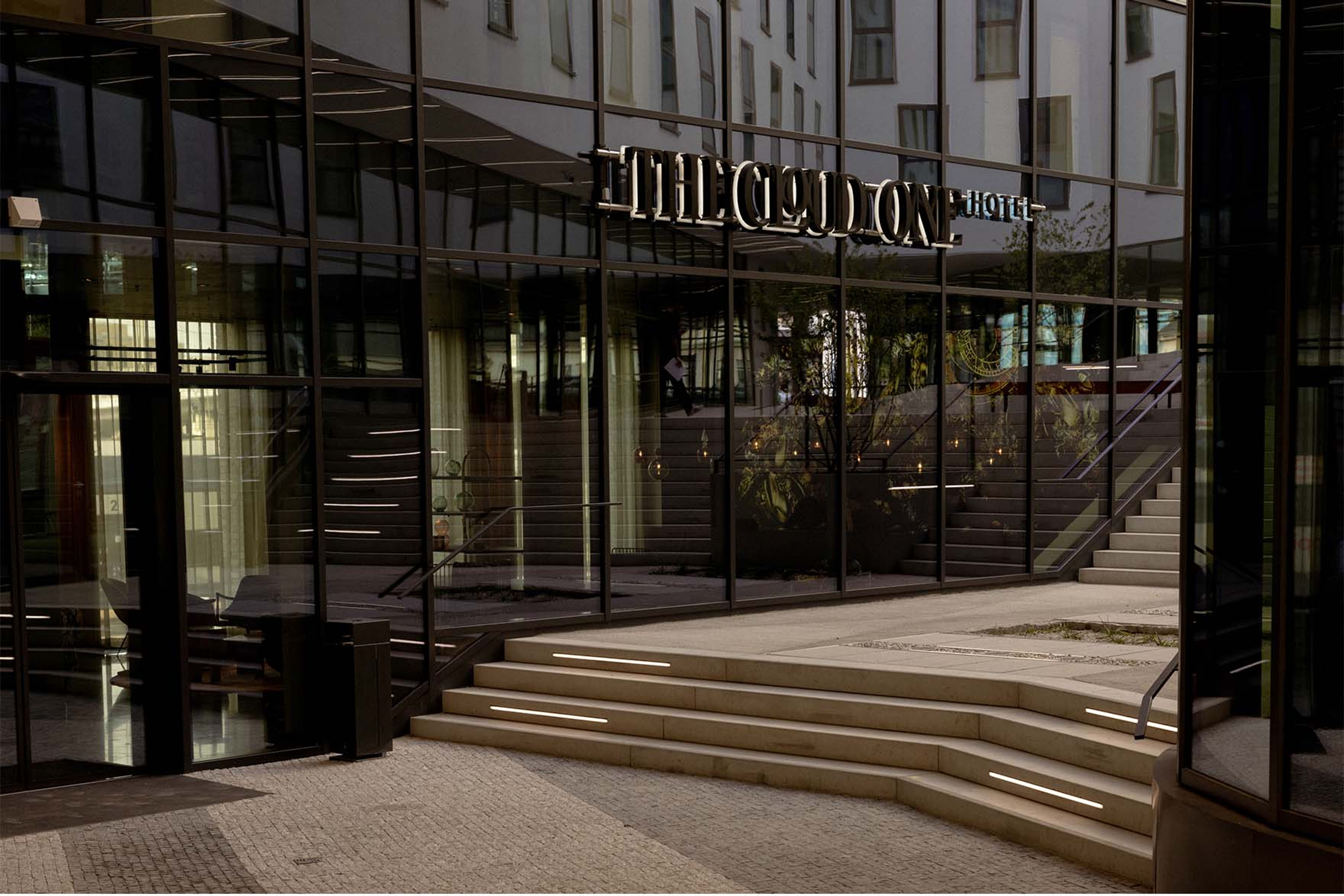 hotel Prague The Cloud One facade entrance area with logo