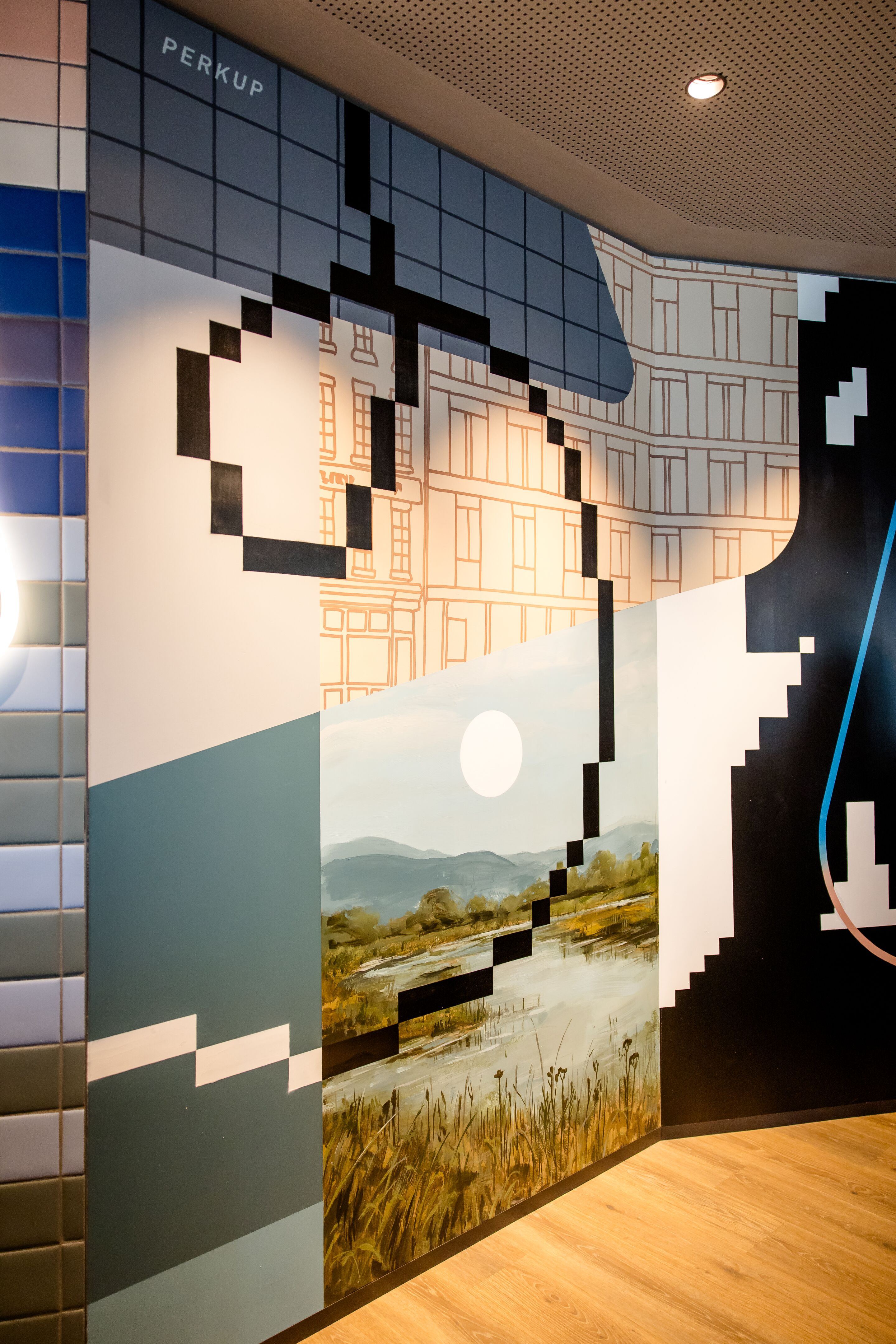 Design Hotel Wien Donau City Motel One Nahaufnahme großes Wanddesign Design Hotel Wien Donau City Motel One Nahaufnahme großes Wanddesign