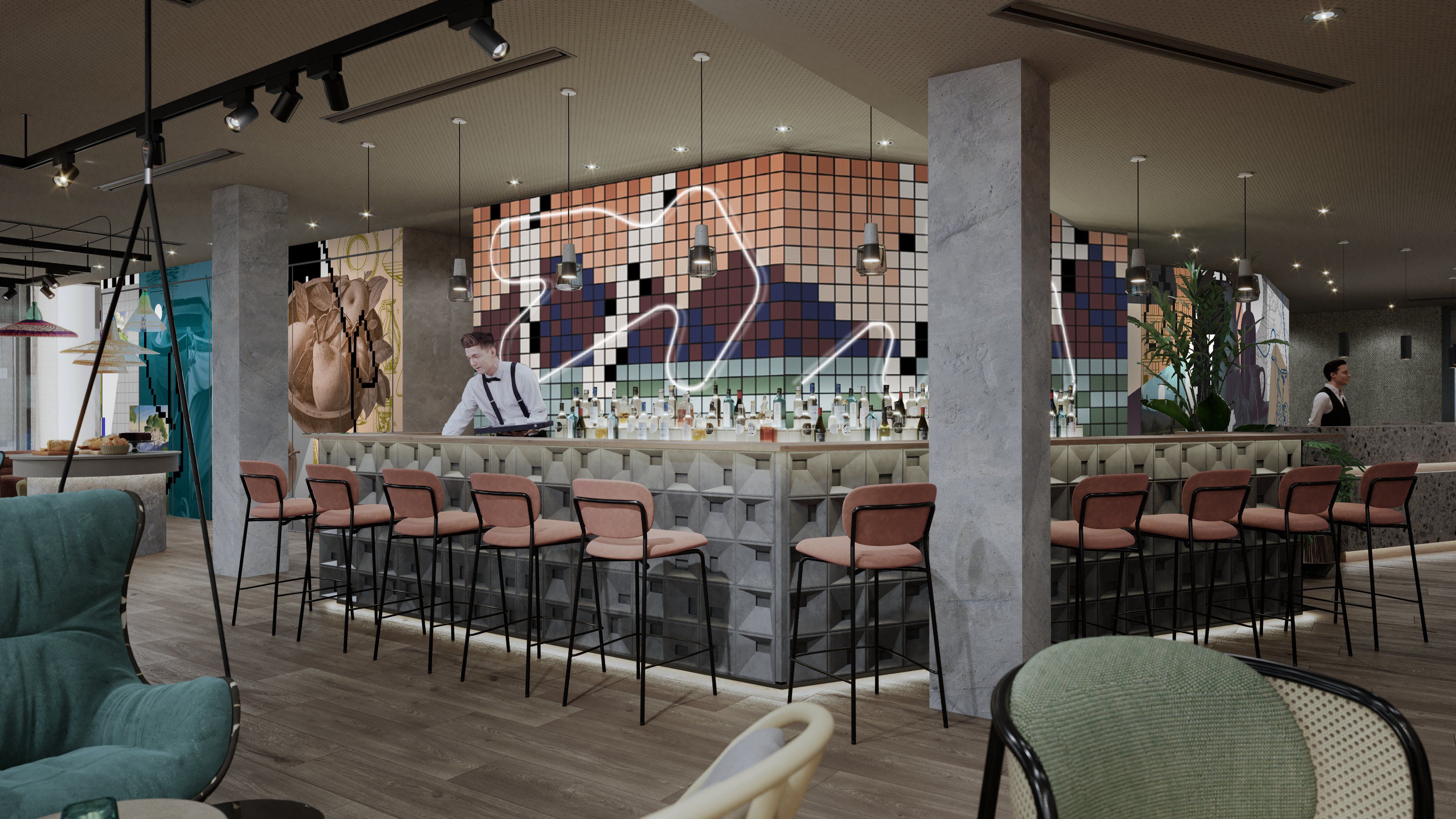 hotel Vienna Danube City Motel One rendering bar hotel Vienna Danube City Motel One rendering bar