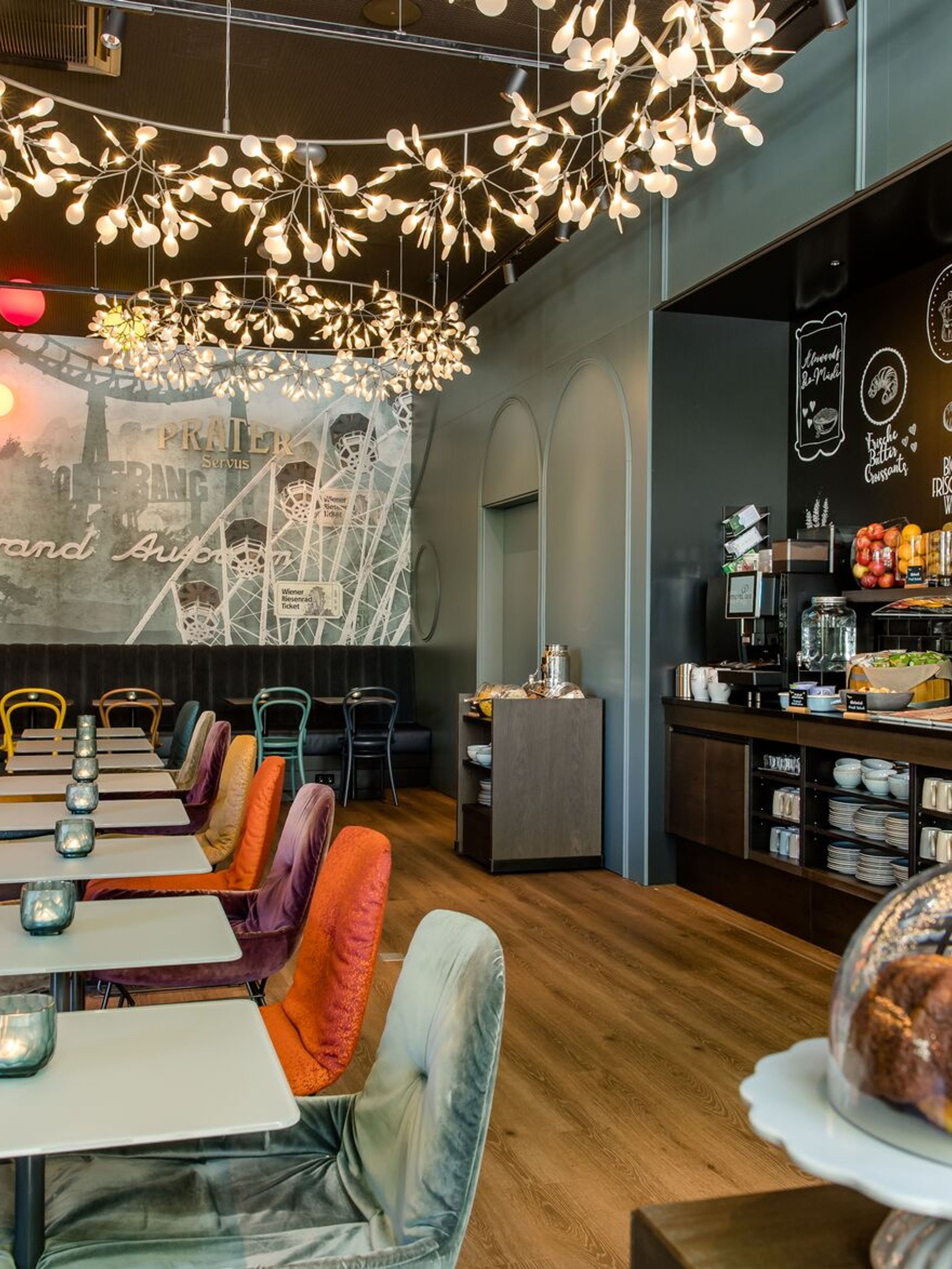 Designhotel Vienna Prater Motel One breakfast area with buffet