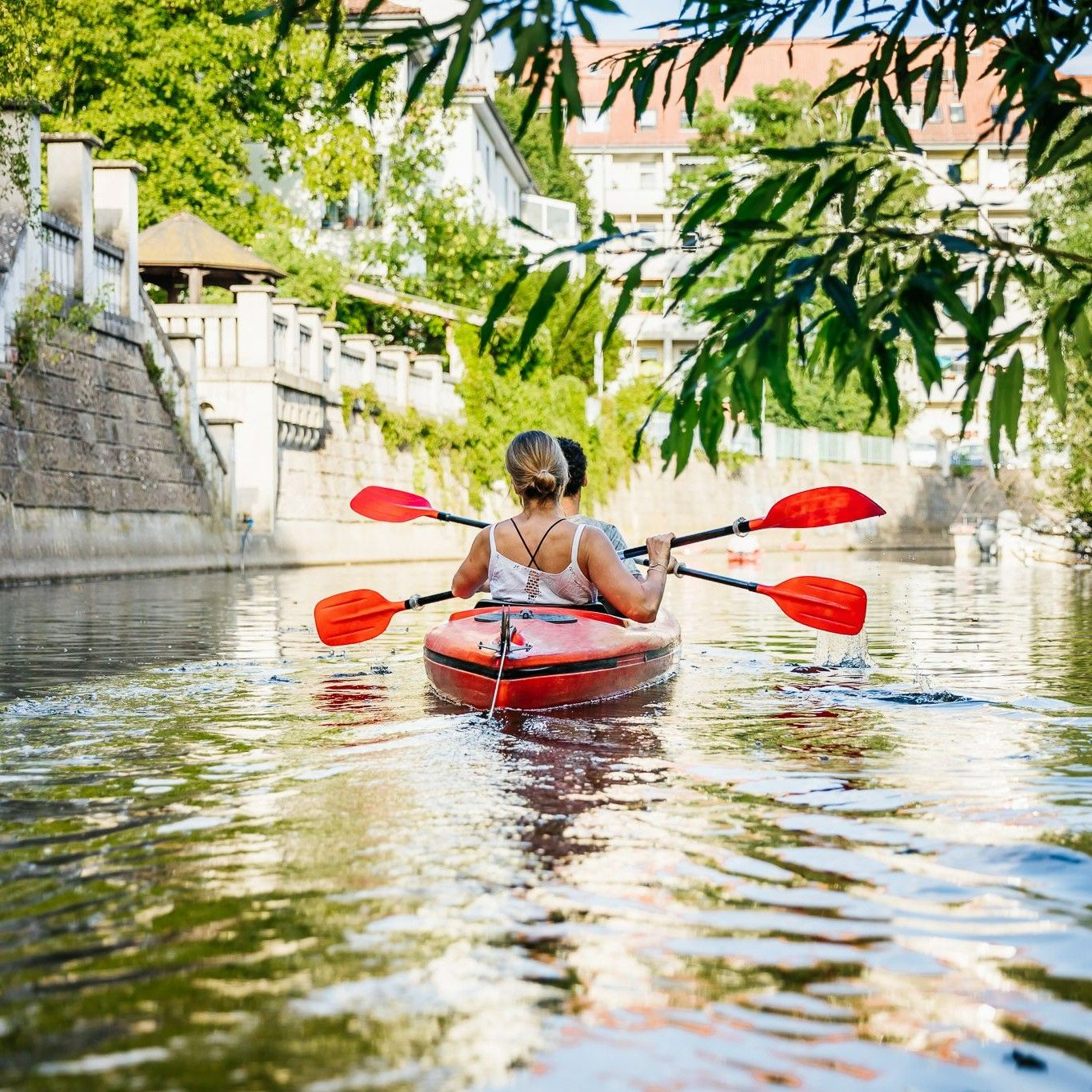 Motel One Two People Paddeling in a Kanu in Leipzig