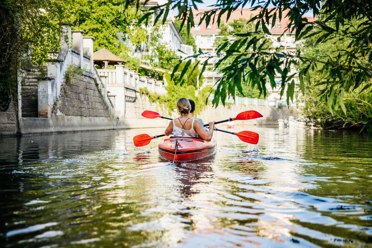 Motel One Two People Paddeling in a Kanu in Leipzig