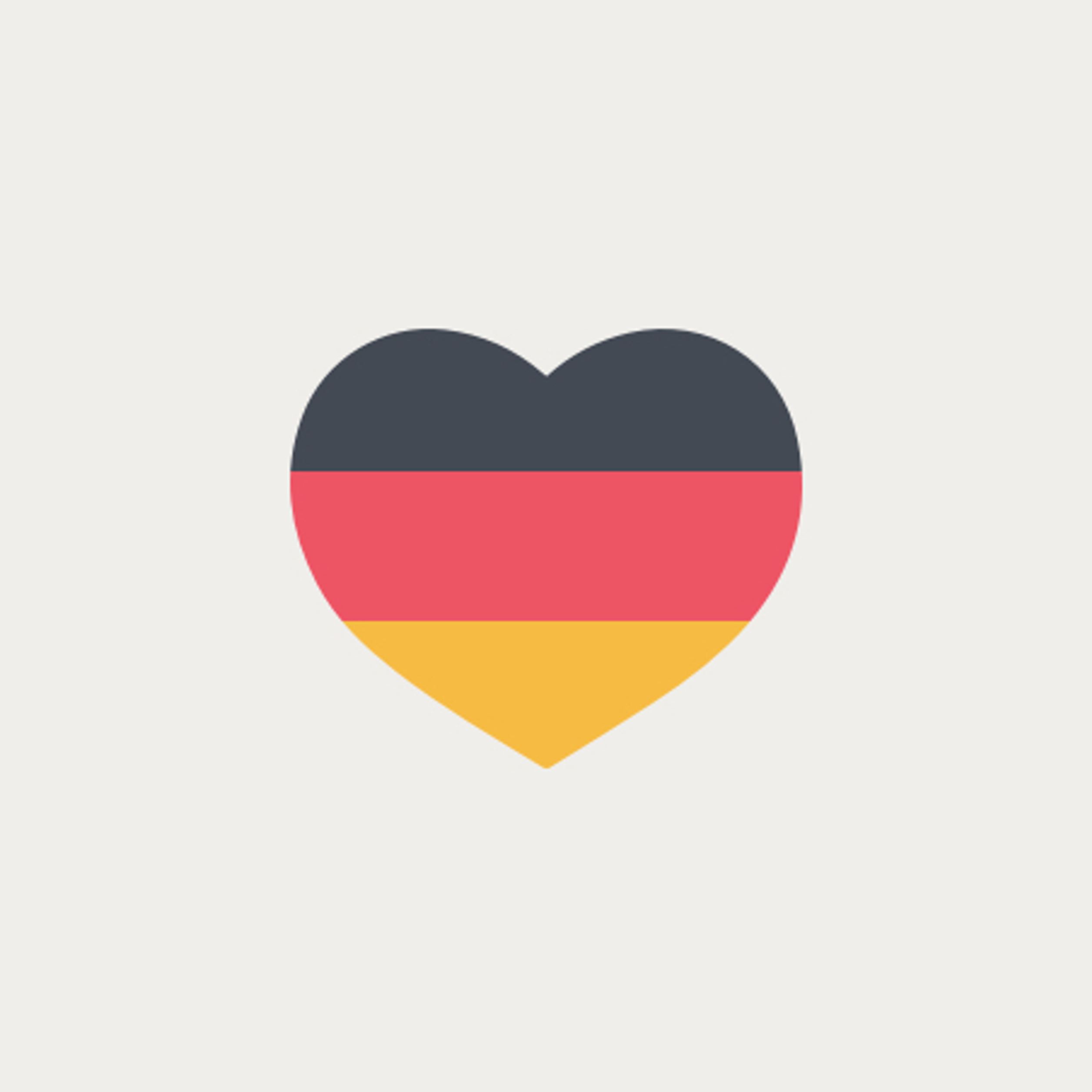 Herzförmige Darstellung der deutschen Flagge mit den Farben Schwarz, Rot und Gold, symbolisiert Verbundenheit und Deutschland.