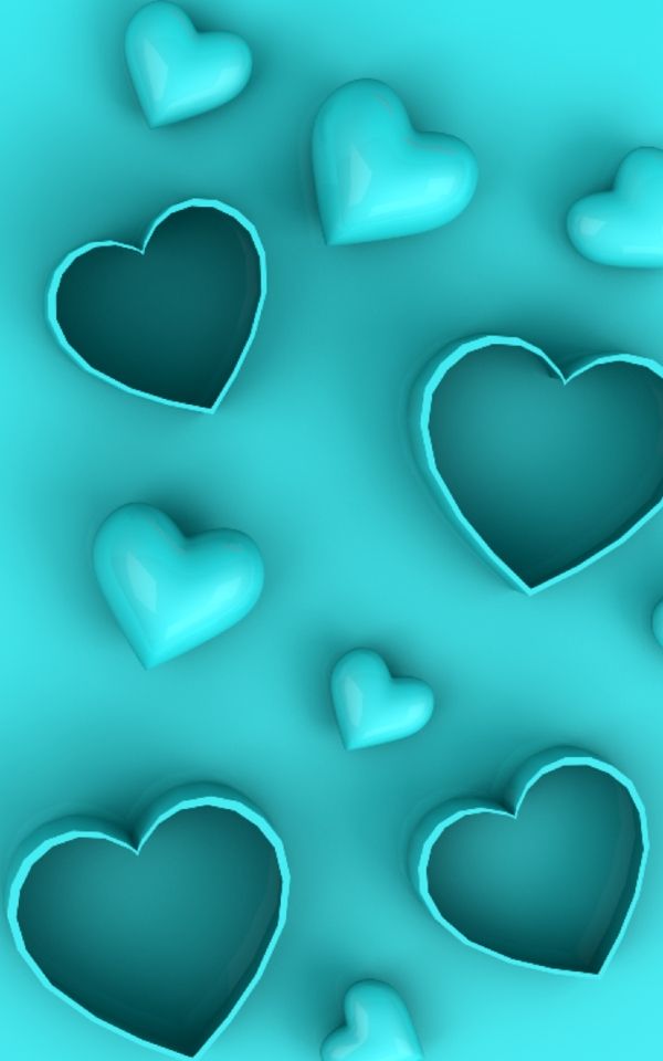 Mehrere Herzformen in verschiedenen Größen schweben auf einem ruhigen, hellblauen Hintergrund und symbolisieren Liebe und Harmonie.