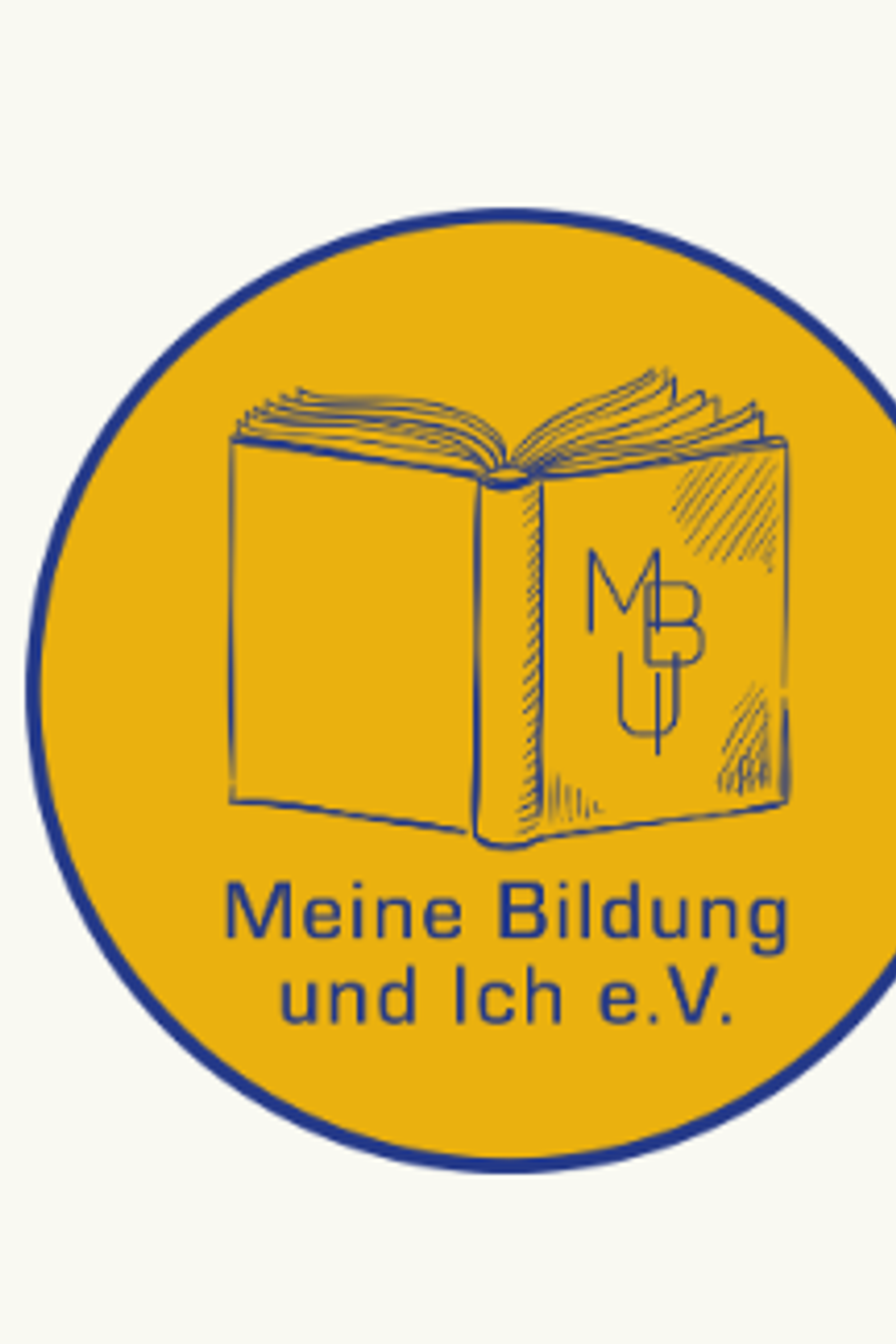 Das Bild zeigt das Bildung vom Verein Meine Bildung und ich, welches ein blaues Buch vor gelbem Hintergrund zeigt.