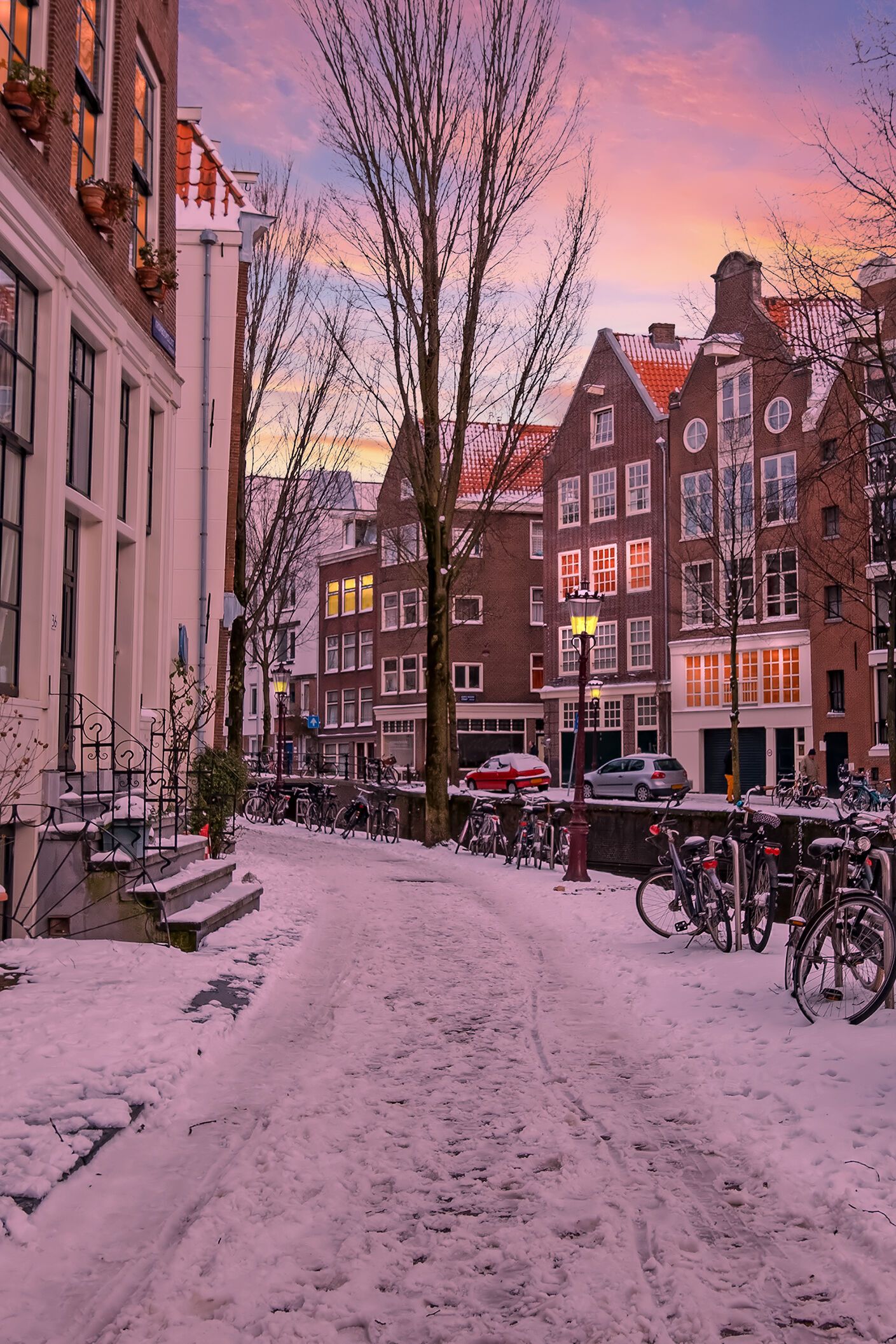 Motel One Amsterdam Bikes Winter Snow Calmcation 