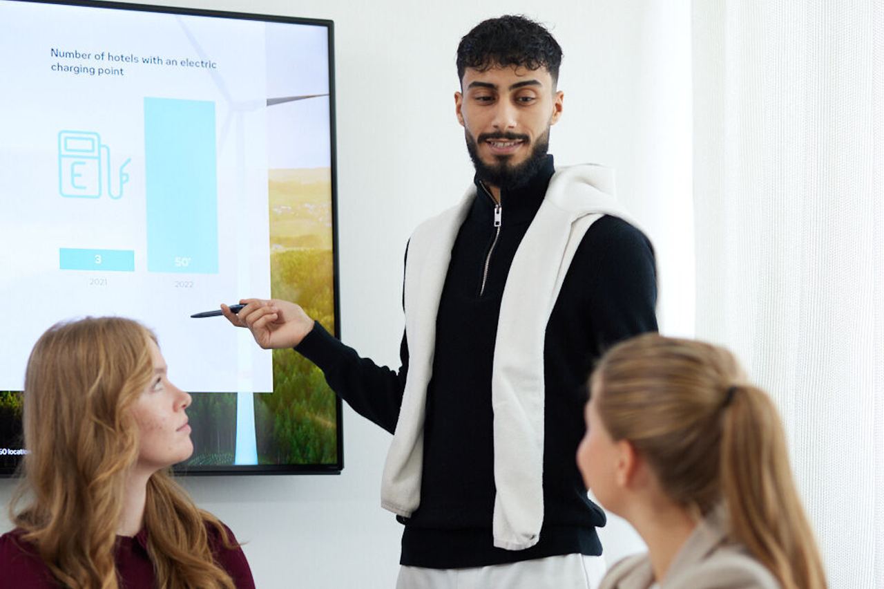 Ahmed explaining his colleagues the schedule Ahmed explaining his colleagues the schedule