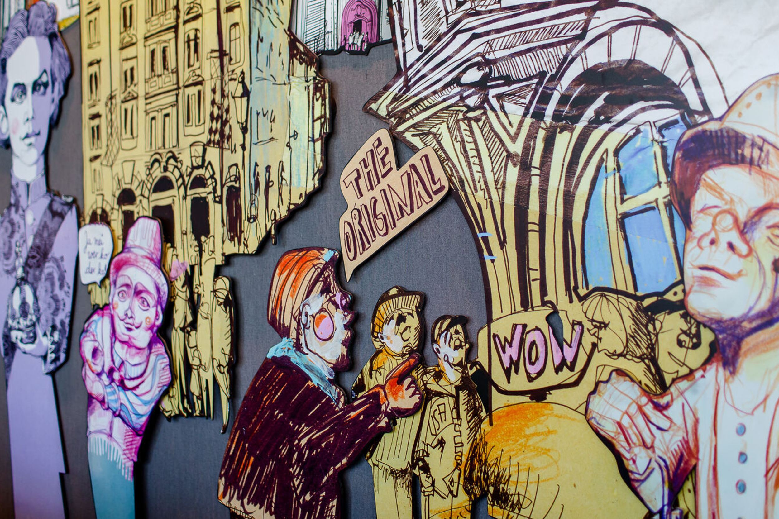 Hotel München Messe Motel One Nahaufnahme Kunstwerk an der Wand