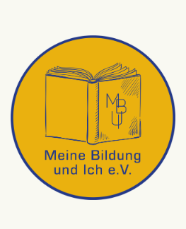 Das Bild zeigt das Bildung vom Verein Meine Bildung und ich, welches ein blaues Buch vor gelbem Hintergrund zeigt.