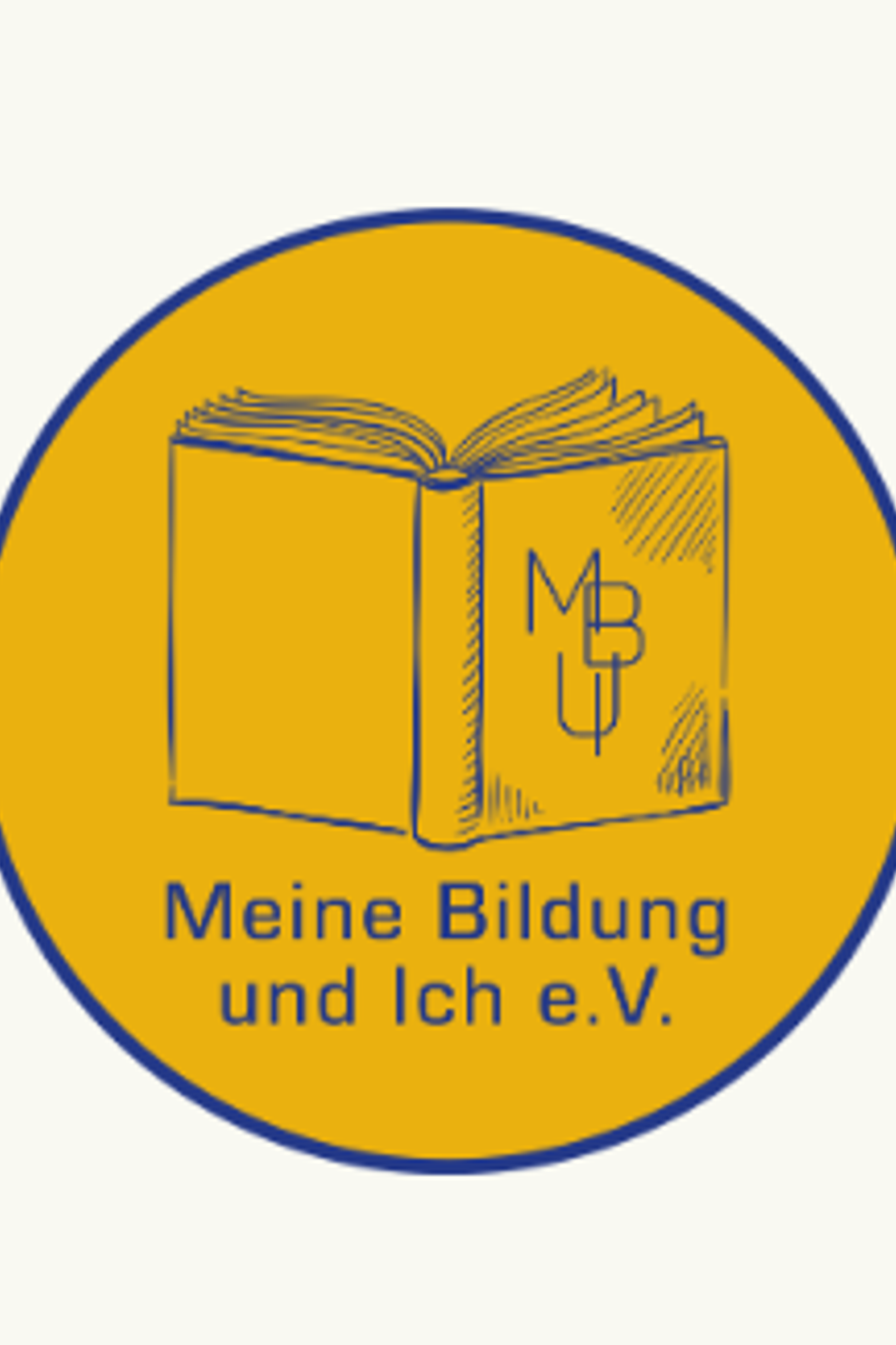 Das Bild zeigt das Bildung vom Verein Meine Bildung und ich, welches ein blaues Buch vor gelbem Hintergrund zeigt.
