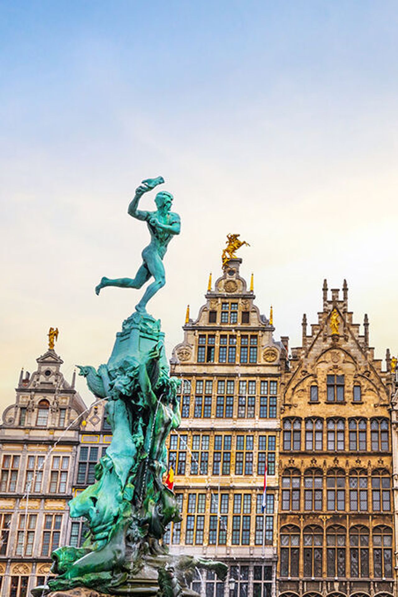 hotels Antwerp Motel One city center houses and fountains