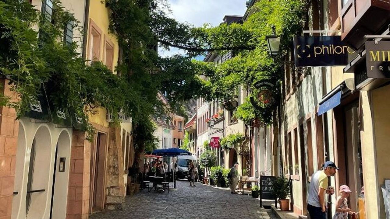 hotel Freiburg Motel One Konviktstraße and bright blue sky