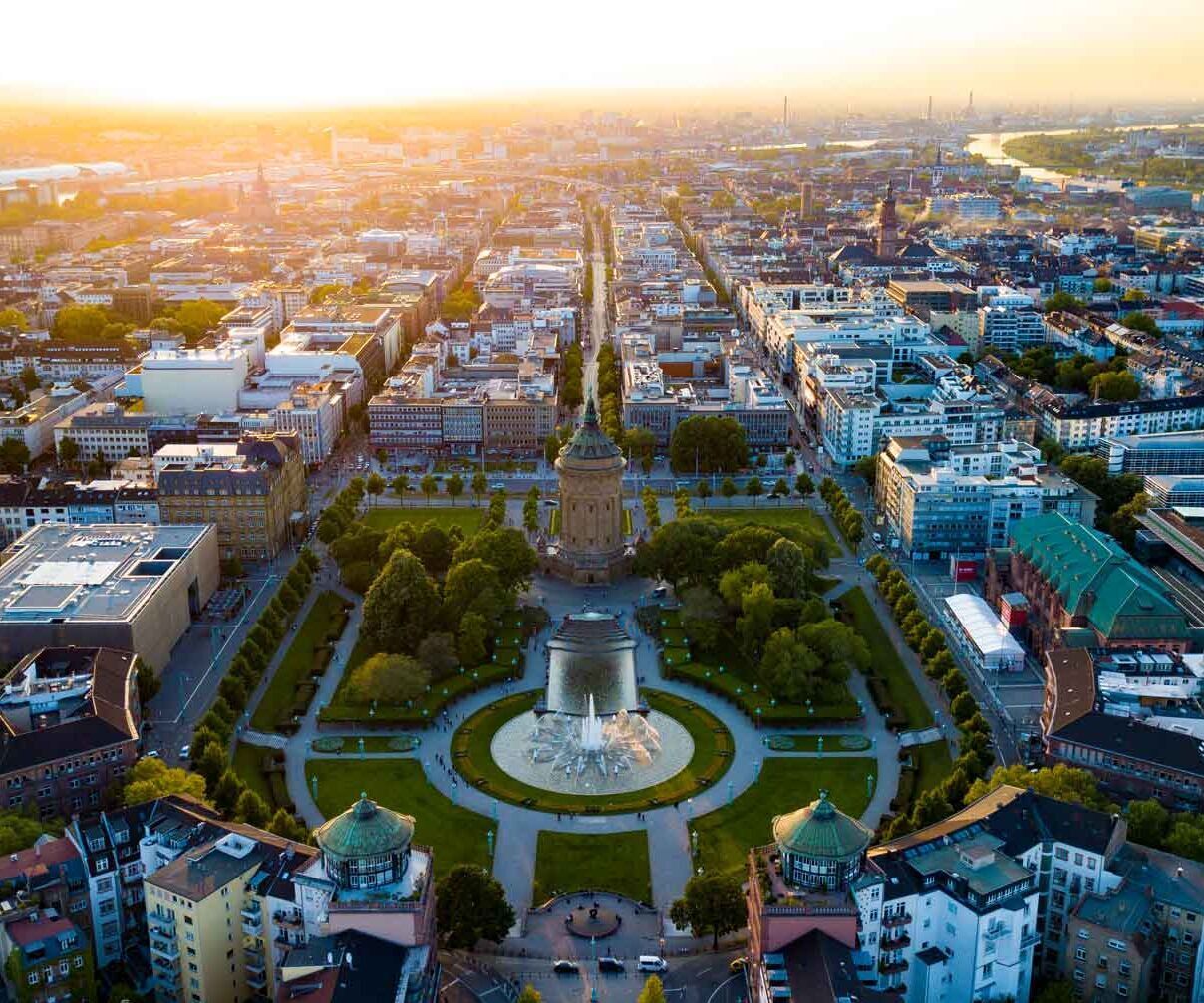 hotels Mannheim Motel One view of the city and the water tower from above