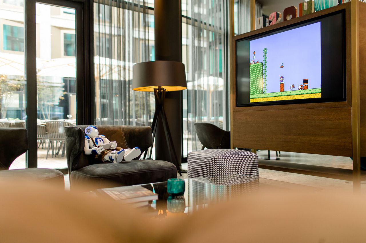 hotel Munich Parkstadt Schwabing Motel One lounge with TV