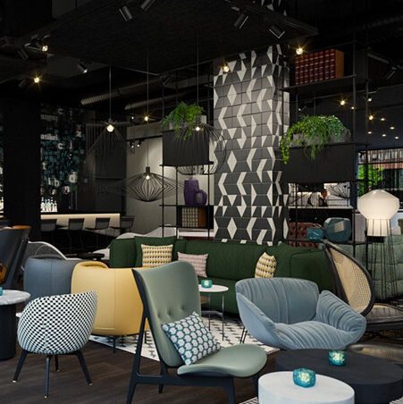 designhotel Karlsruhe Motel One rendering bar and lounge with seatings