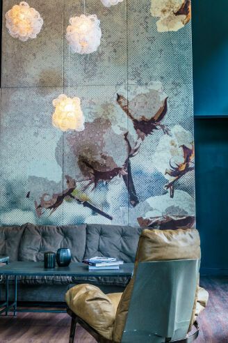 Motel One Lobby Raum Design mit Baumwolle aus Papier Elementen 