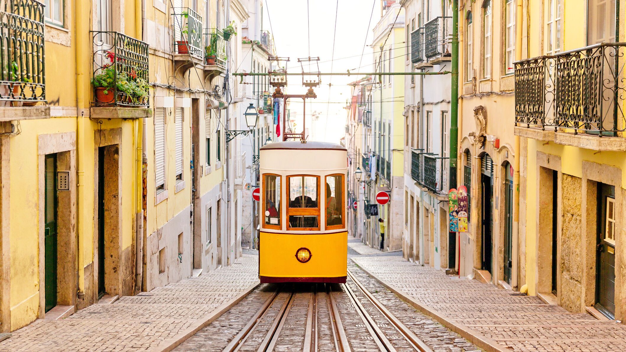 Lisbon with yellow cable car