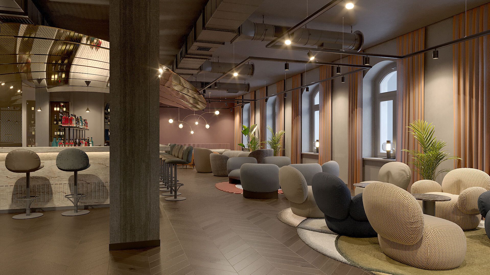 Hotel Frankfurt Metropolitan The Cloud One Rendering Lounge