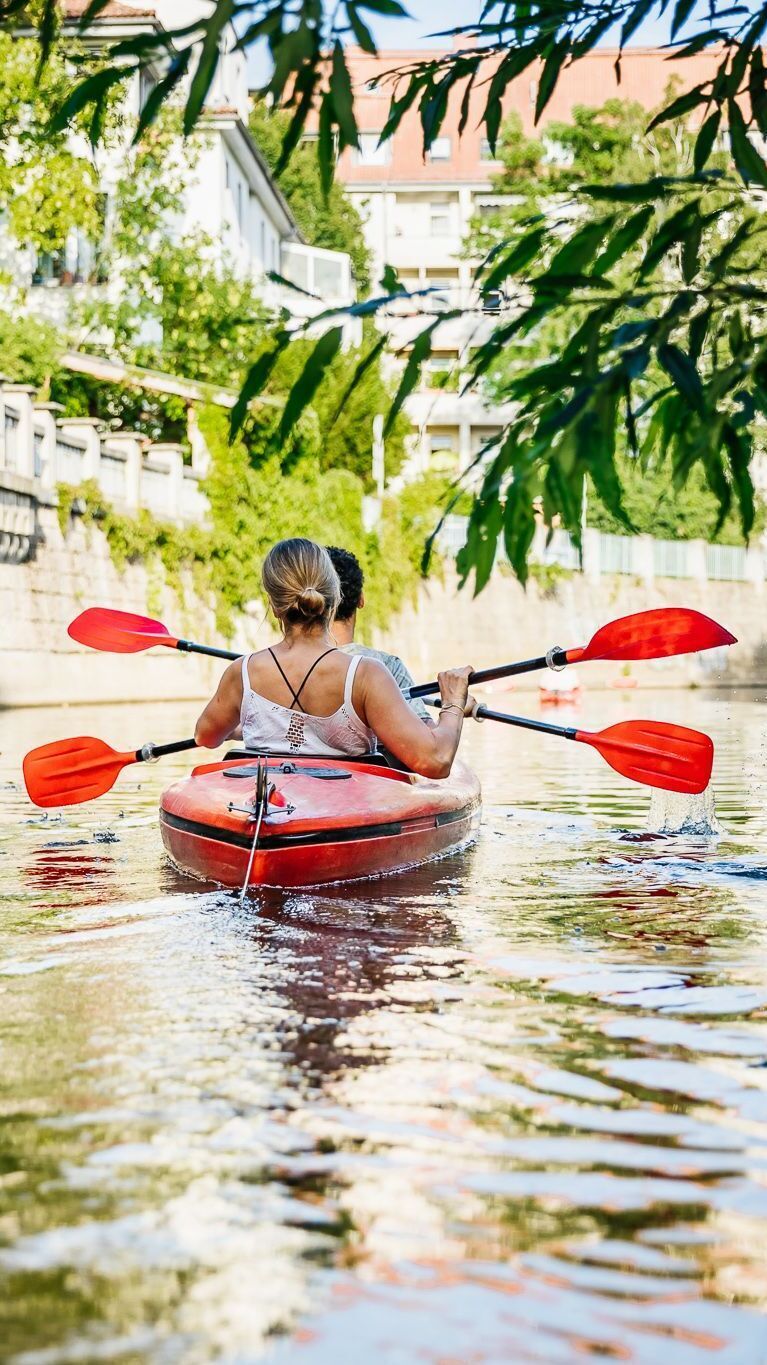 Motel One Two People Paddeling in a Kanu in Leipzig